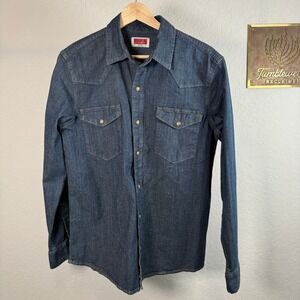 Wrangler Mens Western Denim Snap Shirt Dark Indigo Blue Long Sleeve S 112351793